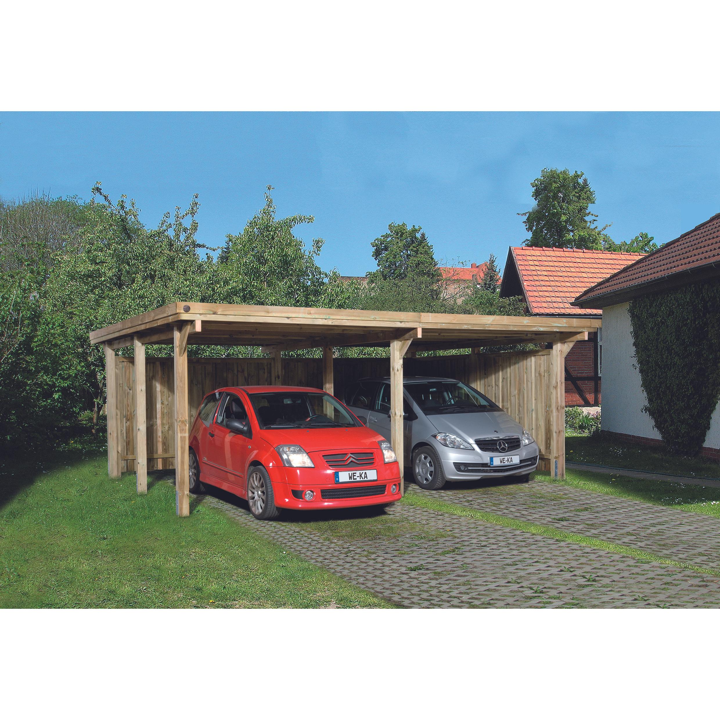 Weka Holzbau, Carport + Garage, Flachdach-Doppelcarport 618 Gr.1 Trapezblech-Dach