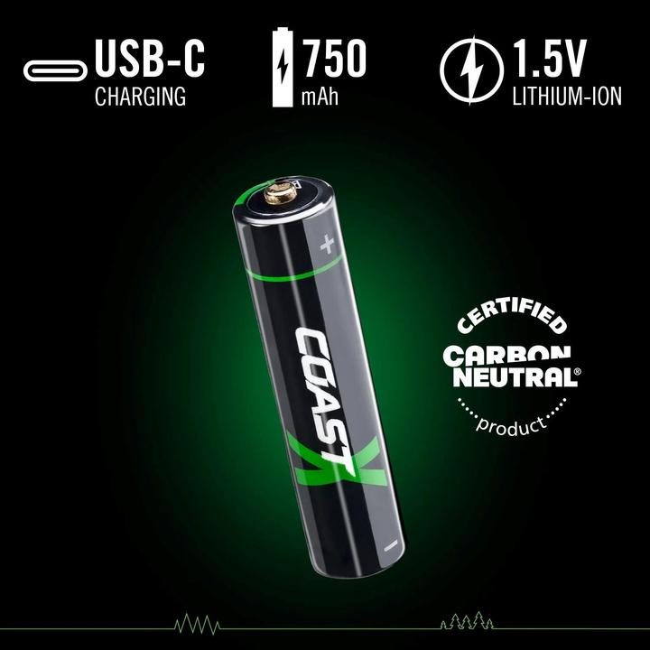 Productafbeelding Coast 4xAA + 4xAAA 1,5V USB-C wiederaufladbare Batterien – Zertifiziert CarbonNeutral® (CO2-neutral) (4 Pcs., AA / LR6 / Mignon / R6 / R14505, AAA / LR03 / Micro / R03 / AM4 / MN2400 / KR03)