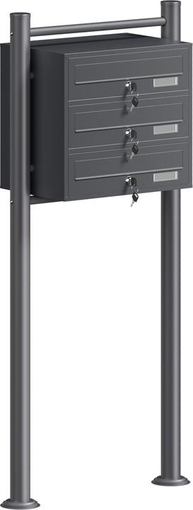 Produktbild Wiltec 3er Briefkastenanlage Anthrazit 512x270x1150mm Standbriefkasten Post