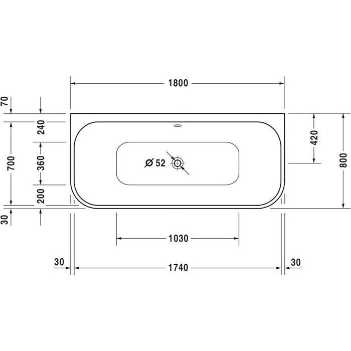 Thumbnail - Duravit, Badewanne, Rechteckbadewanne mit Rundung Happy D,2 80 x 180 cm wei glatt 700318000000000 (180 l, 180 cm, 80 cm)