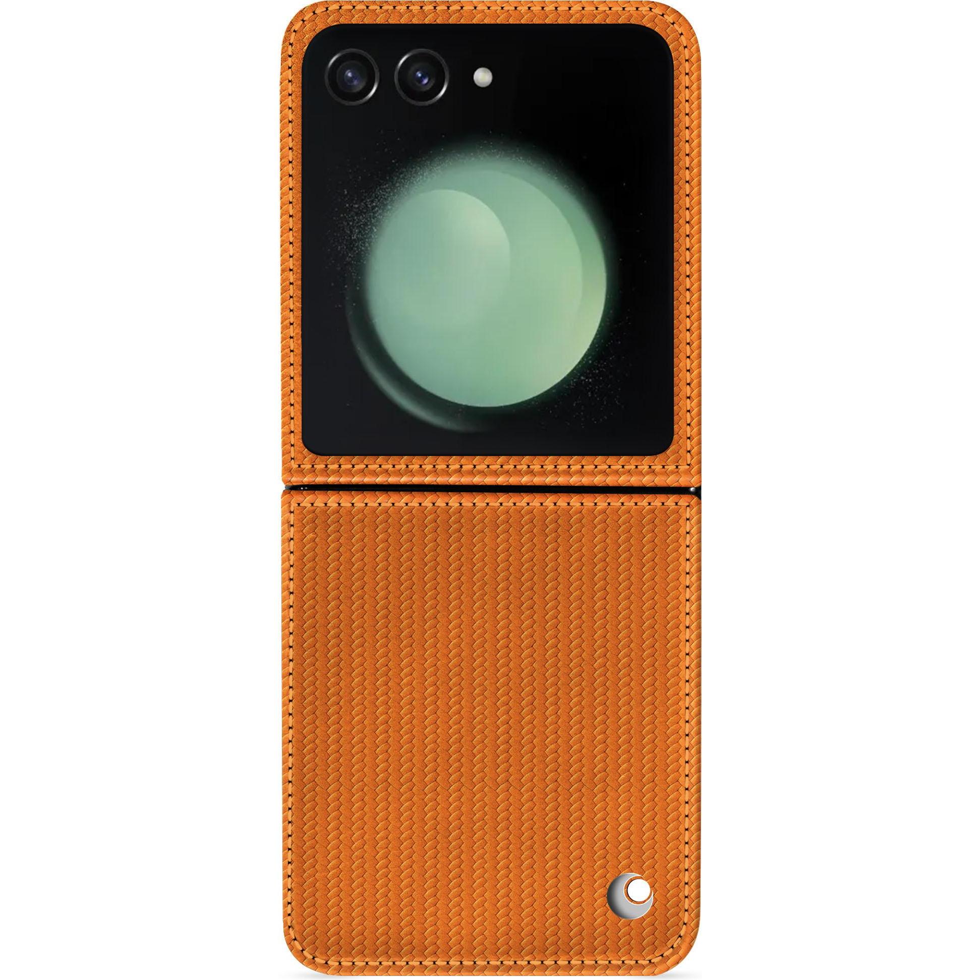 Noreve Lederschutzhülle Samsung Galaxy Z Flip5 (Samsung Galaxy Z Flip5), Smartphone Hülle, Orange