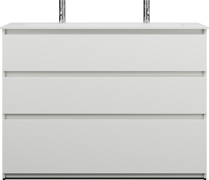 Immagine prodotto burgbad Lin20 Minearl lavabo in fusione colore bianco lucido con 2 fori per rubinetto incluso mobile