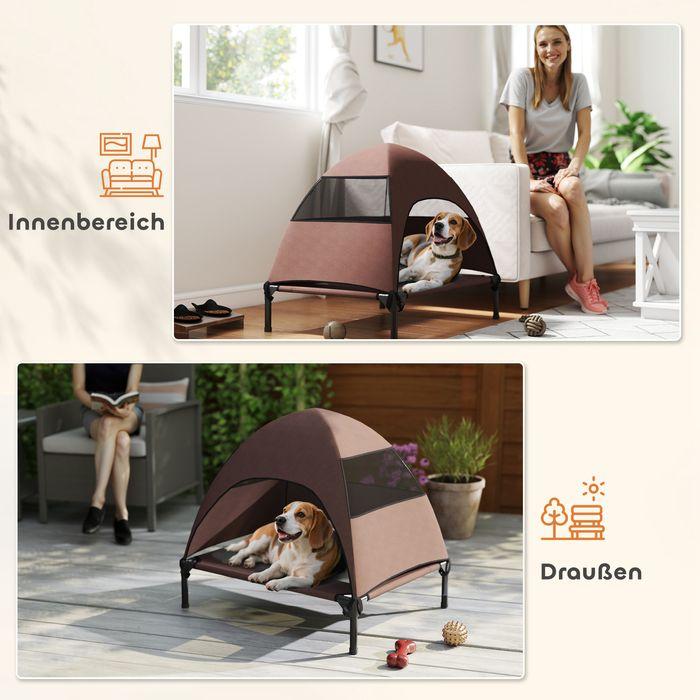Produktbild Swisshandel24 Hundeliege Outdoor mit Dach, Erhöhtes Hundebett für Mittelgrosse Hunde, 76 x 61 x 71cm, Kaffee (Hund)