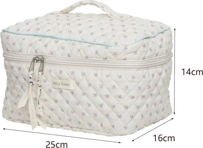Immagine prodotto Only-Bags.Store Carino il sacchetto per il trucco in cotone trapuntato con cerniera per l'organizzazione dei
