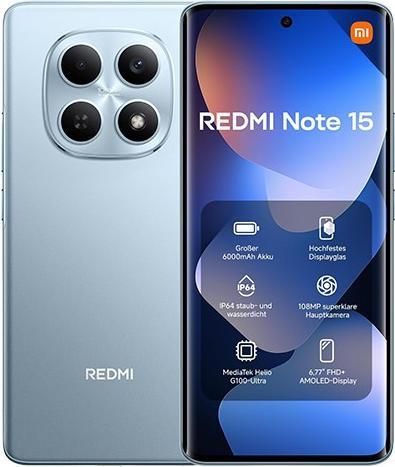 Actual product image Xiaomi Redmi Note 15 (256 GB, Glacier Blue, 6.77", Hybrid Dual SIM, 4G)