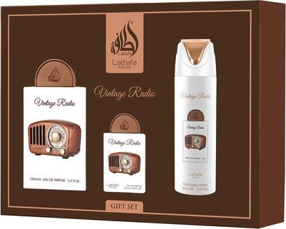 Lattafa Perfumes Lattafa Pride Vintage Radio Gift Set 100 Ml Eau De Parfum 20 Ml Eau De Parfum 200 Ml Deodorant (Parfum Set)