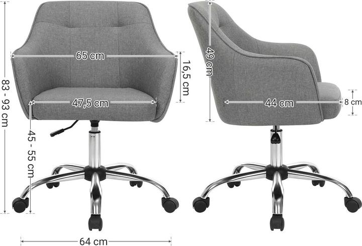 Actual product image Songmics Office chair, OBG019G01V1 grey fabric, silver frame