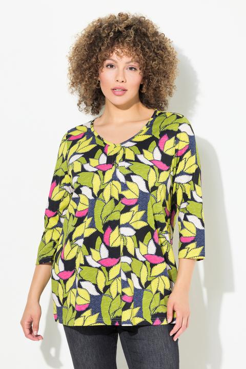 Produktbild Ulla Popken Shirt, Blätter, A-Linie, V-Ausschnitt, 3/4-Arm (46, 48)