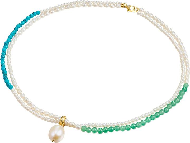 Immagine prodotto Valero Pearls Donna argento sterling turchese (rec.) perla d'acqua dolce coltivata oro giallo 45,0 cm - 28665 (Argento 100%, 45 cm)