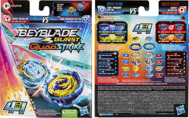 Immagine prodotto Hasbro Beyblade Burst QuadStrike Comet Helios H8 e Tidal Pandora Epic P8 Confezione doppia, Battle Circle