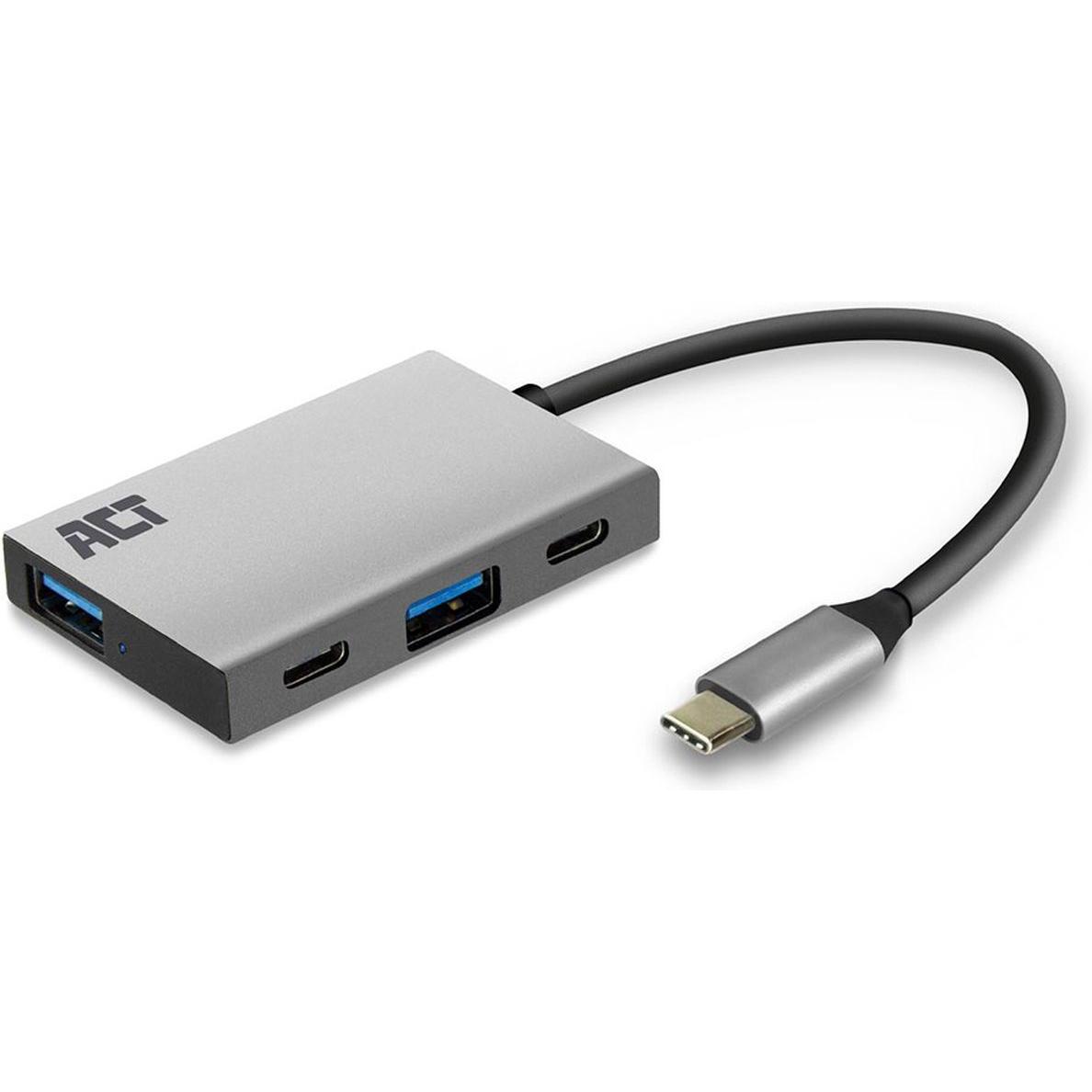 ACT Hub USB-C con USB C, USB A (USB-C, 4 porte), Docking station + Hub USB, Grigio