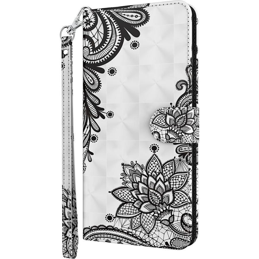 Cover-Discount iPhone 13 mini - Etui Glitzer Effekt Blumen schwarz (Apple iPhone 13 mini), Smartphone Hülle, Schwarz