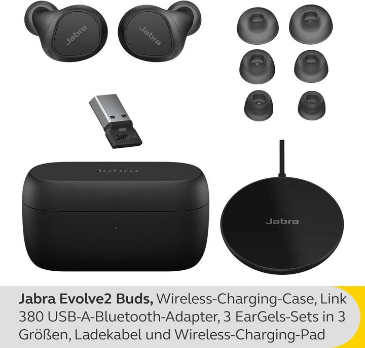 Actual product image Jabra EVOLVE2 BUDS USB-A UC - (Wireless, USB-A, Google Meet, Zoom)