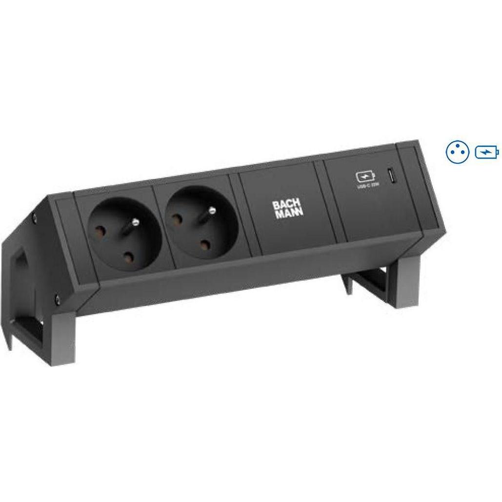 Thumbnail - Bachmann, Steckdosenleiste, DESK2 2x UTE 1x USB C 60W noir (2 x, CEE 7/5, CEE 7/3, 0.20 m)