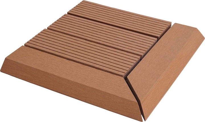 Image du produit Swisshandel24 WPC Carrelage d'angle Rhône + bordure, aspect bois terrasse, 30x30cm Premium angle droit, teck (1 x, 30 x 30 cm)