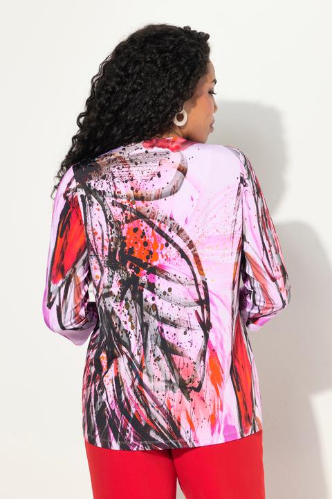 Produktbild Ulla Popken Slinky-Longshirt, abstrakter Druck, V-Ausschnitt, 3/4-Arm (58)
