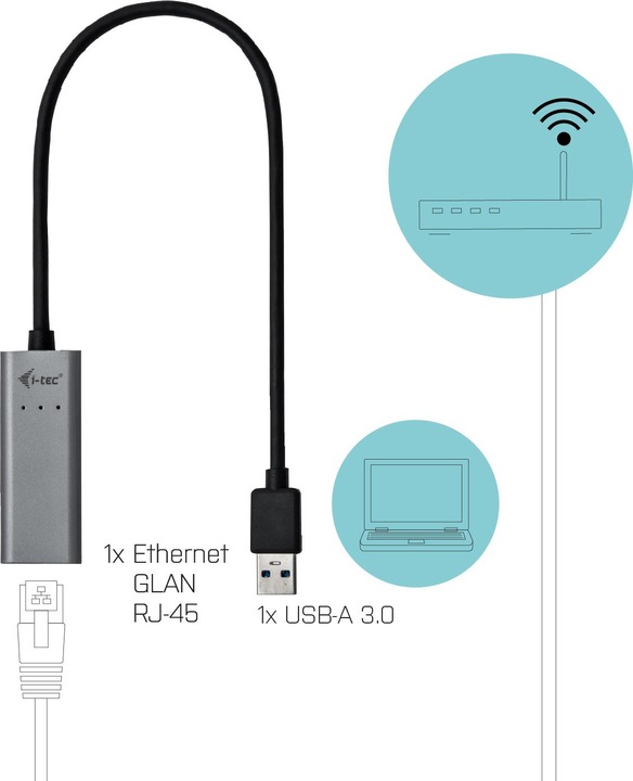 Produktbild i-tec USB 3.0 Metal GLAN Adapter (USB 3.0, RJ45 (1x))