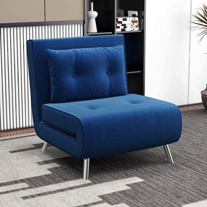 Produktbild Swisshandel24 Schlafsessel Kissen Gästebett Polstersofa Samt Blau 77x88x83cm