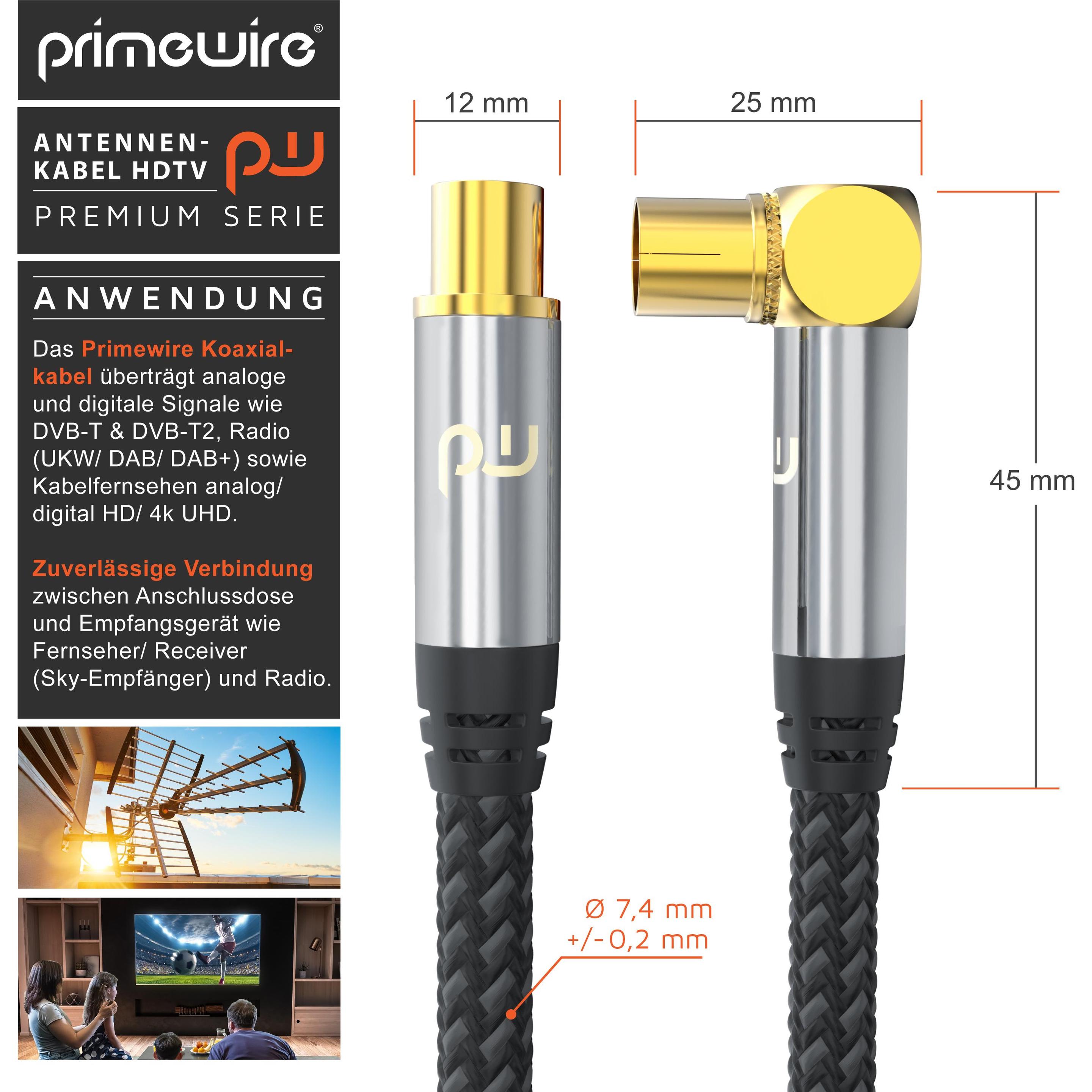 Primewire Antennenkabel gewinkelt mit Braiding, Koaxialkabel 75 Ohm HDTV, Radio, DVB-T2 TV Antennen Kabel (135 dB, Anten...