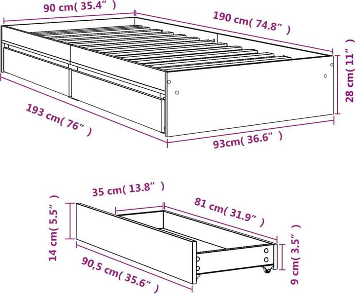 Produktbild vidaXL Bettgestell (90 x 190 cm)