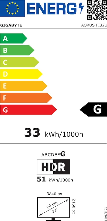 Energy Label Gigabyte Aorus FI32U (3840 x 2160 Pixels, 31.50")