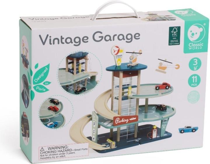 Actual product image Classic World Vintage wooden garage with cars