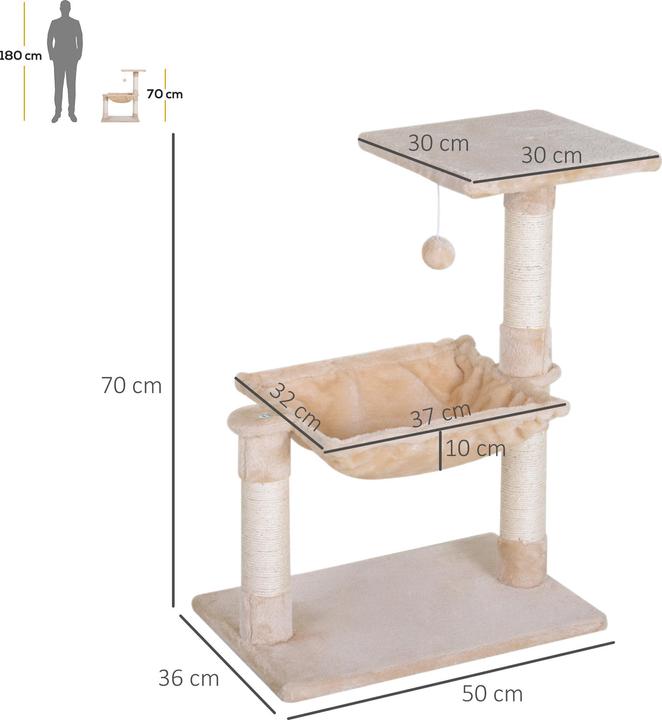 Produktbild PawHut Katzenbaum mit Sisalsäulen (70 cm, Beige)
