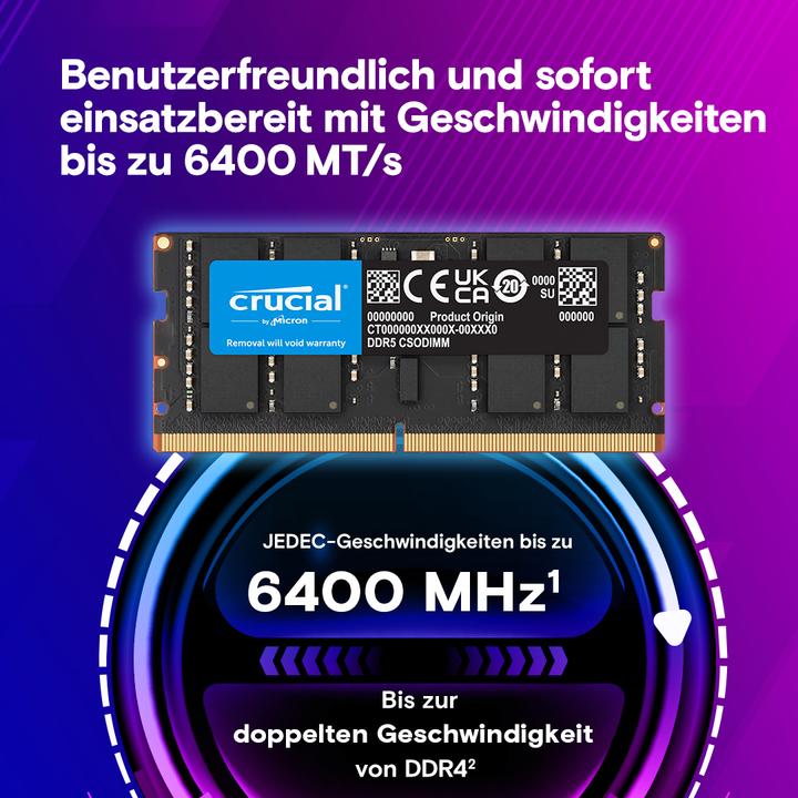 Actual product image Crucial DDR5-6400 Kit 64GB 2x32GB CSODIMM CL52 (2 x 32GB, 3200 MHz, DDR5 RAM, SO-DIMM)