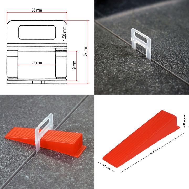 Actual product image XPOtool Tile Levelling System Set 800 Tile Wedges, 800 Pull Tabs 1.5mm, & Levelling Pliers