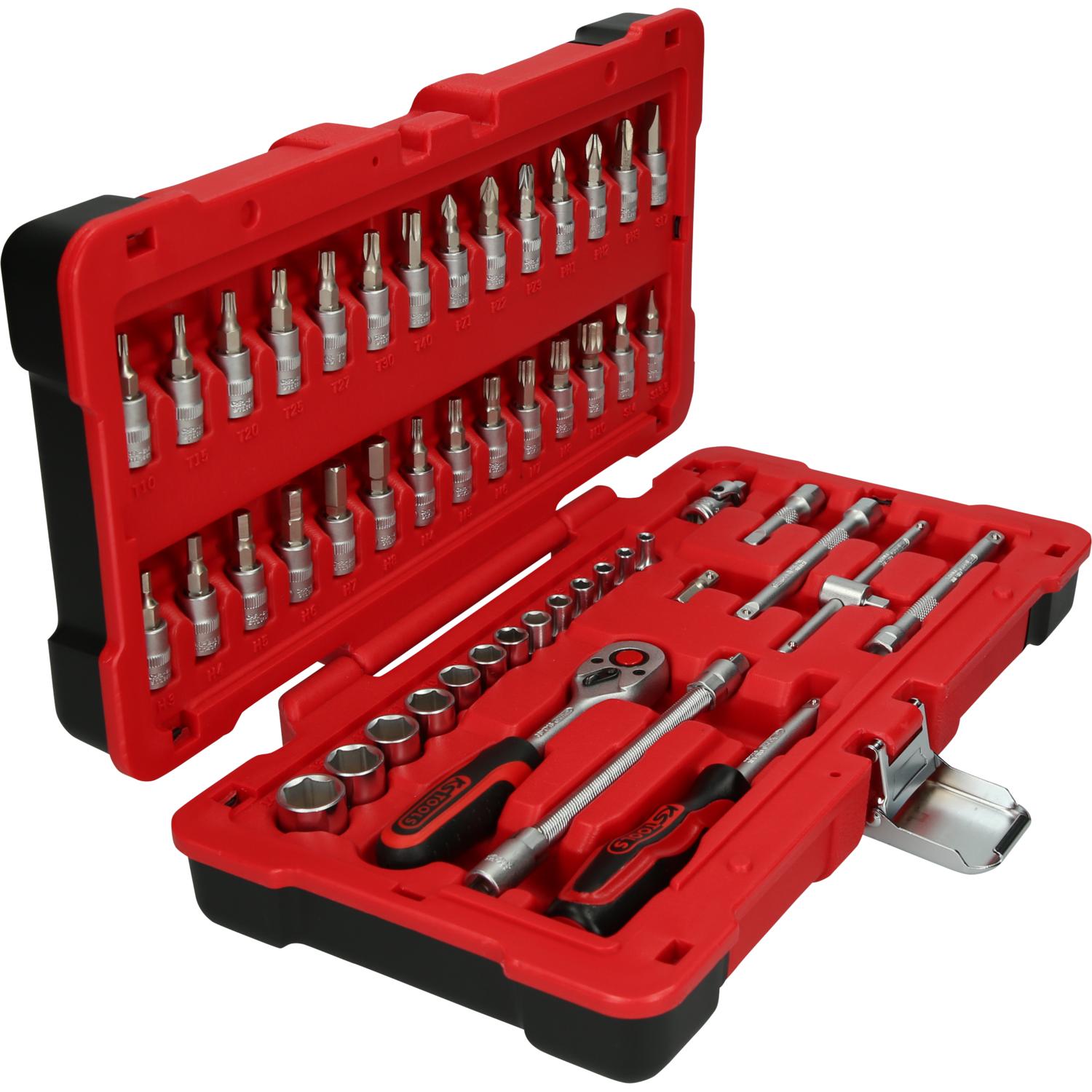 KS Tools, Steckschlüssel + Stecknuss, 1/4" Steckschlüssel-Satz, 50 Teile, Flank Traction (1/4")
