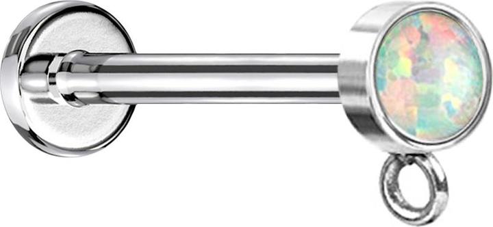 Produktbild Star Piercing Micro Labret Innengewinde silber mit Zylinder Opal weiss Ring für Anhänger (Chirurgenstahl 316L, ohne Messing)