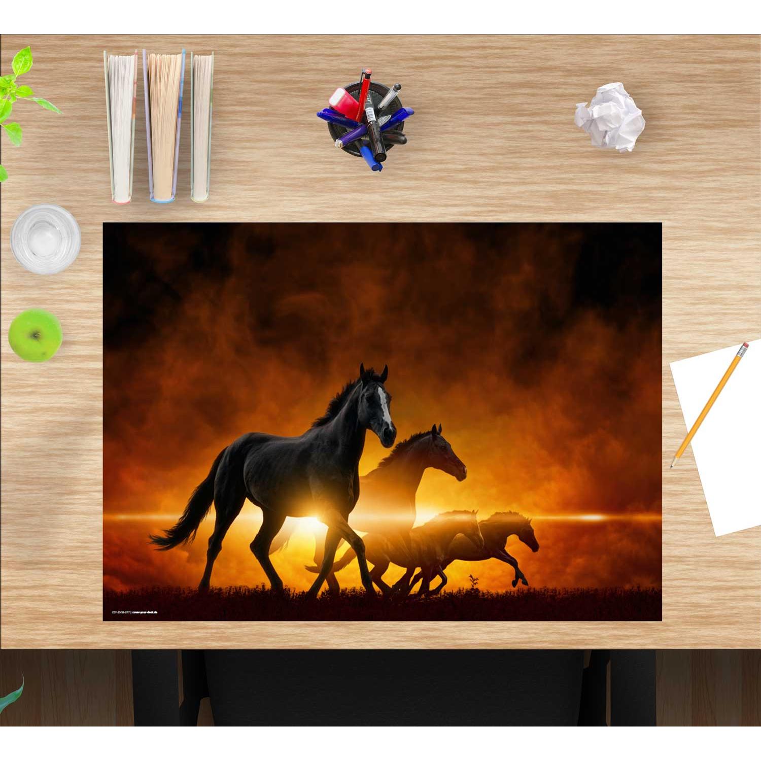Thumbnail - CoverYourDesk, Unterlage, Schreibtischunterlage Schwarze Pferde bei Sonnenaufgang