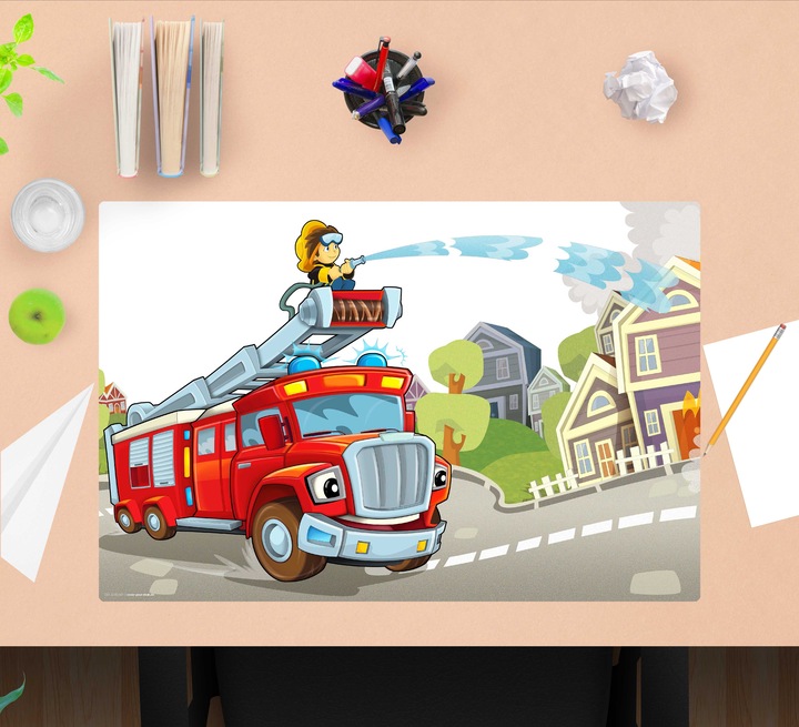 Produktbild CoverYourDesk Schreibtischunterlage Feuerwehrauto im Einsatz