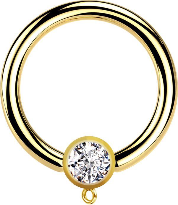 Actual product image Star Piercing Micro Closure Ring gold-plated with cylinder crystal silver Ring for pendant (without brass, Surgical steel 316L)