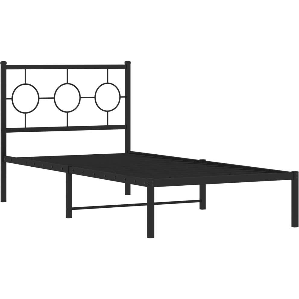 Thumbnail - VidaXL, Bett, Bettgestell mit Kopfteil Metallbett Bett Einzelbett Schwarz 90x190cm (90 x 190 cm)