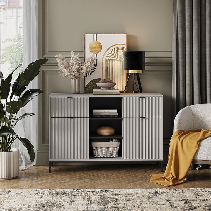 Actual product image Vichy Kommode Eliza, Grau, 120 x 81.2 cm mit 2 Schubladen und 2 Türen