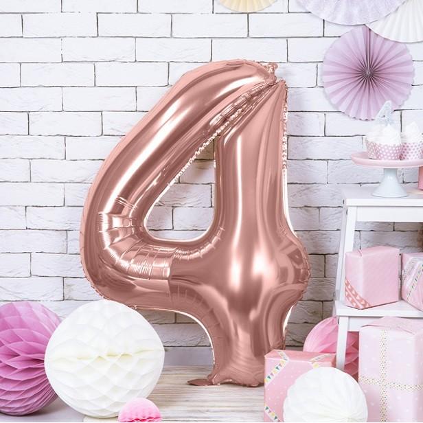 Thumbnail - Partydeco Alu-Ball Ziffer "4" Rose gold