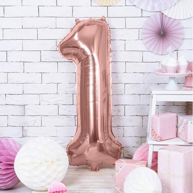 Thumbnail - Partydeco Alu-Ballon Ziffer "1" Rose gold