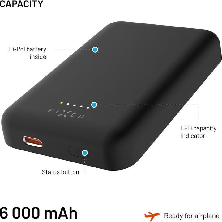 Produktbild Fixed MagZen Trådløs PD 20W Power Bank 10.000 mAh Sort Powerbank - Sort - 10000 mAh (10000 mAh, 20 W, 37 Wh)