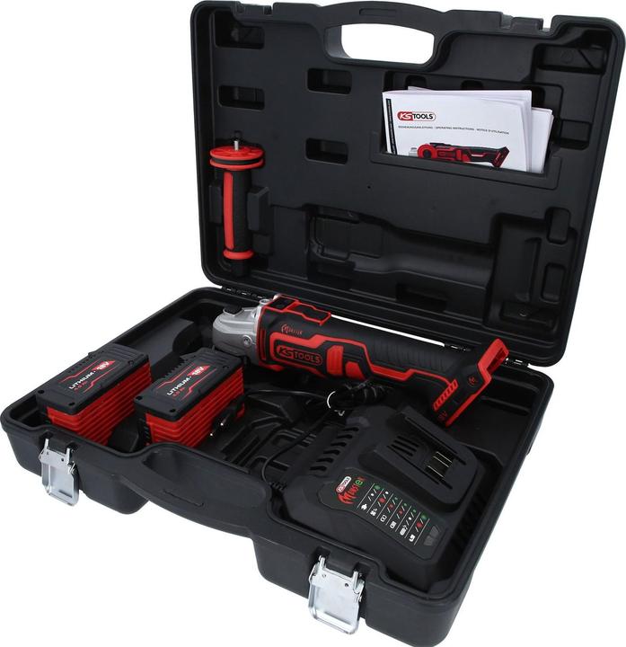 Actual product image KS Tools eMONSTER brushless cordless angle grinder set, 4-piece | 18 volt, 2 batteries and charger (125 mm)