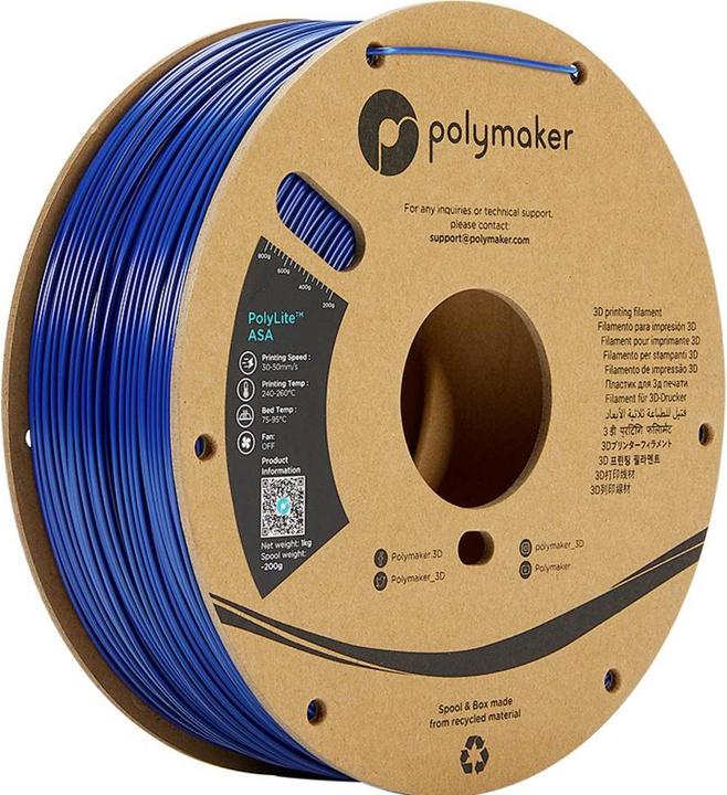 Actual product image Polymaker PF01005 PolyLite Filament ASA UV-resistant, weatherproof, heat-resistant (ASA, 1.75 mm, 1000 g, Blue)