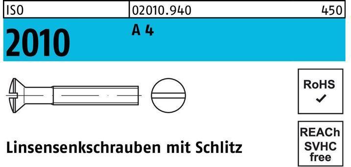 Produktbild Linsensenkschraube ISO 2010 m.Schlitz M 4 x 20 A 4 (1000 Schrauben pro Stück)