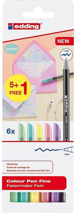 Actual product image Edding Fiber pen Colourpen Fine 1200 'Pastel' 5+1 (Sweet mint, Honeydew melon, Cherry blossom, Apple sorbet, Berry lavender and silver grey, 1 x)