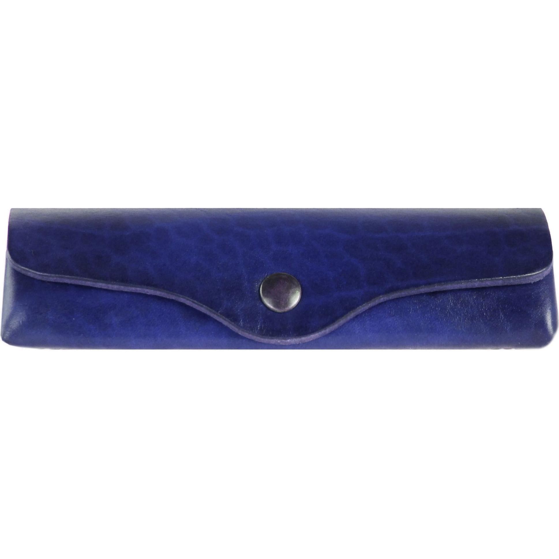 Mika, Brillen Zubehör, Brillenetui, klein, Sattelleder, Druckknopf, blau, Blau