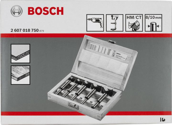 Produktbild Bosch Professional Zubehör 5-tlg. Scharnierlochbohrer-Set, Carbide, 15–35 mm (15 mm, 20 mm, 25 mm, 30 mm, 35 mm)