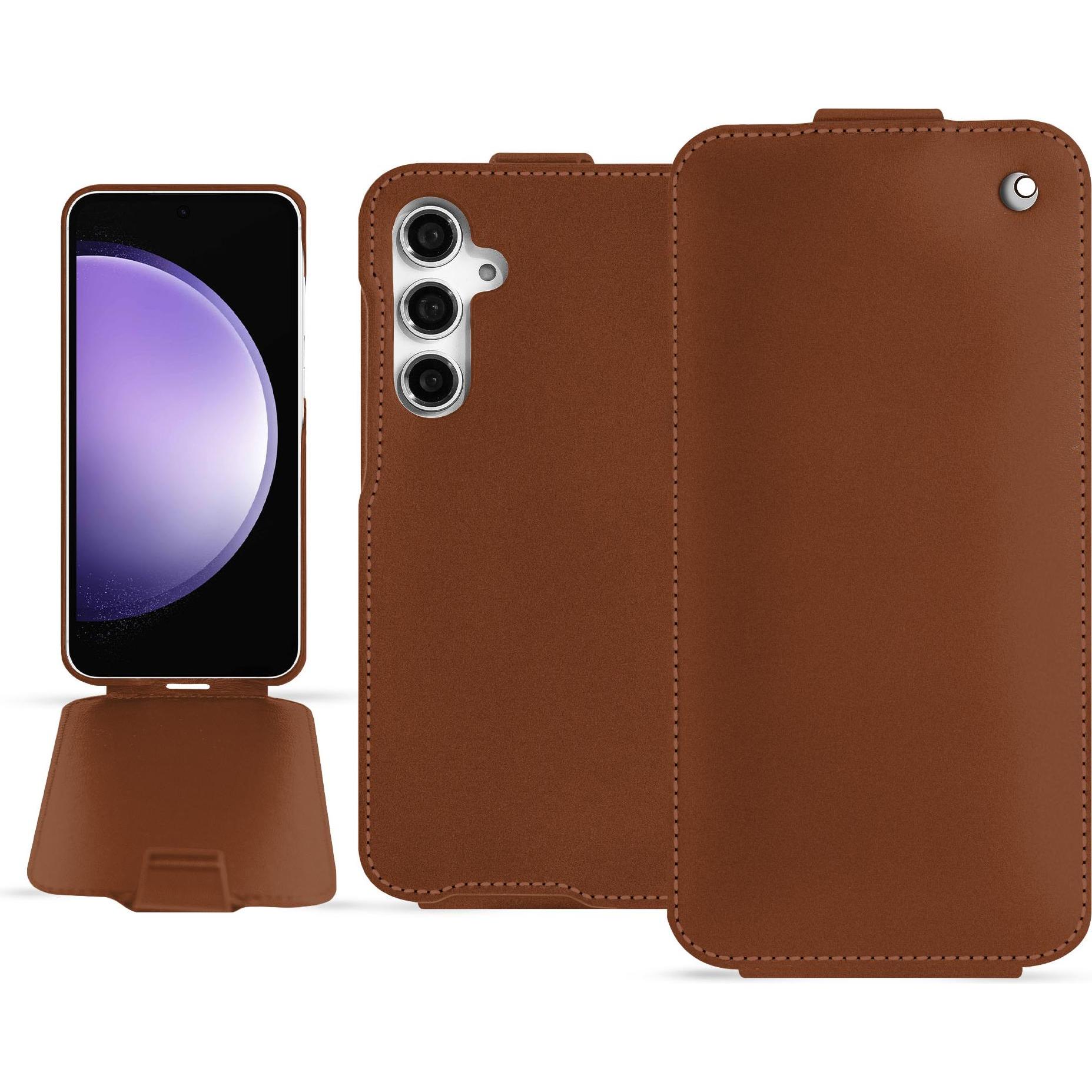Noreve Lederschutzhülle vertikal (Samsung Galaxy S23 FE), Smartphone Hülle, Braun