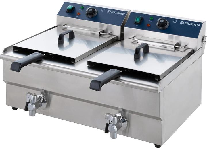 Gastro Hero Elektro-Doppel-Fritteuse ECO + mit Ablasshahn, W, V