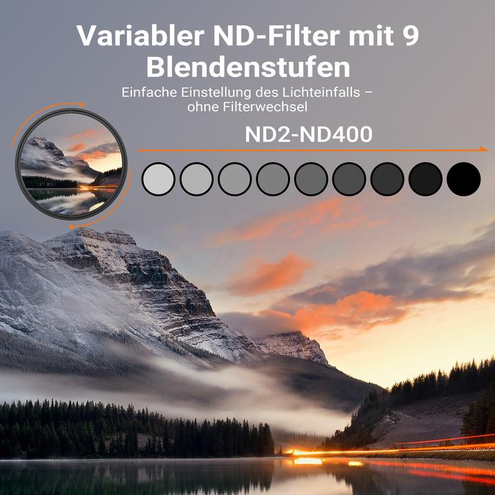 Produktbild Walimex pro ND2-ND400 Fader Slim Super DMC 49mm variabler Graufilter ND Filter (49 mm, ND- / Graufilter)