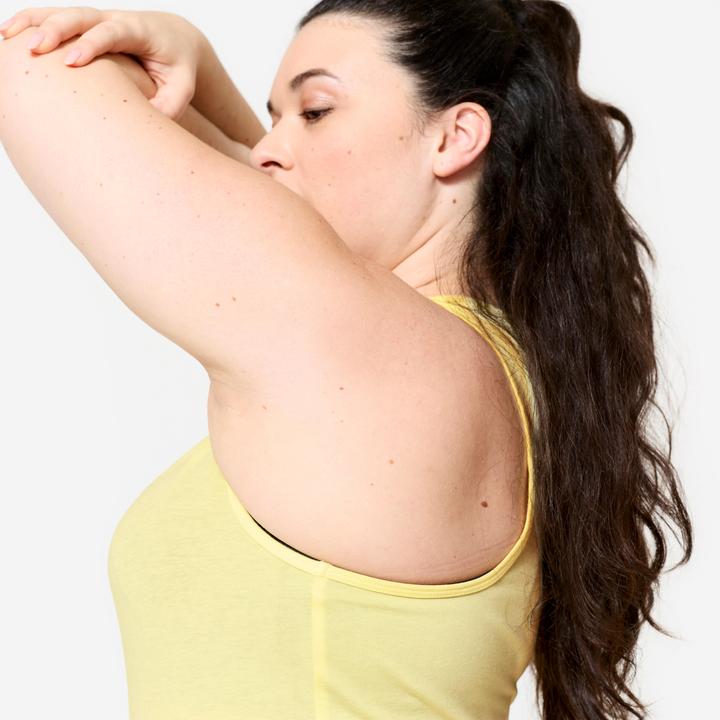 Actual product image Domyos Women's Slim-Fit Crew Neck Fitness Tank Top - Pastel Yellow (XL)