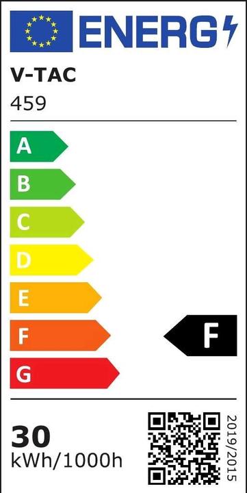 Label énergétique V-TAC VT30SW 30W LED Sensor Projector SAMSUNG Chip Fonction d'arrêt Boîtier blanc 6400K (2400 lm, IP65)